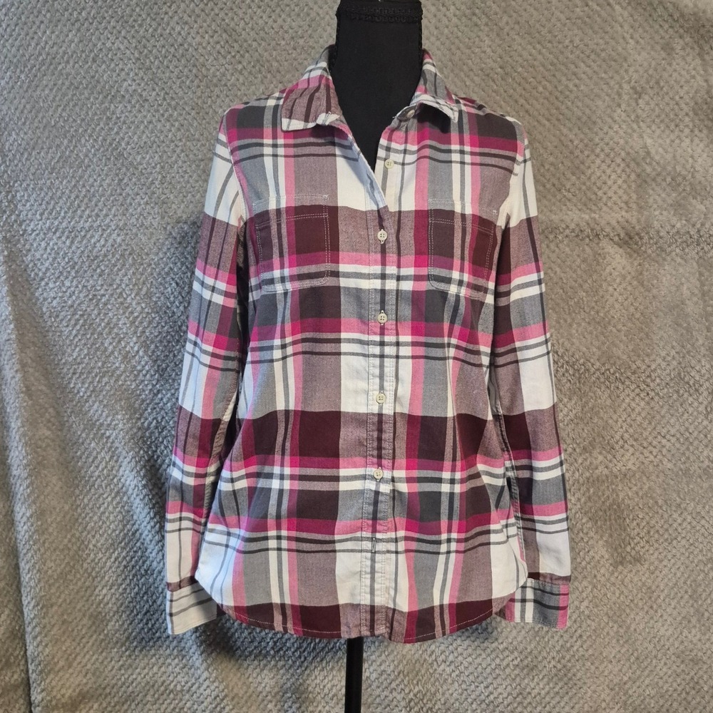 The North Face Pink Purple Plaid Flannel Button Down Shirt Womens Medium